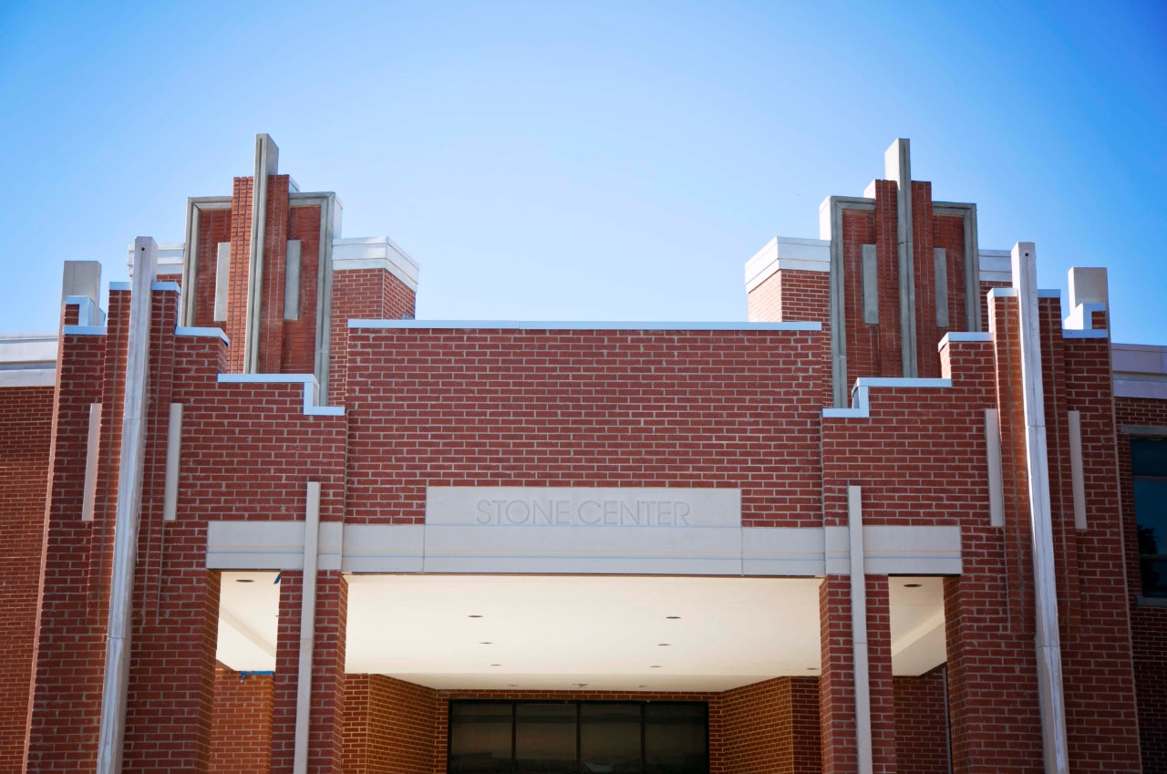 Stone Center entrance with preserved architectural spires