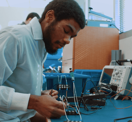Engineer at work inside a Huntsville aerospace lab