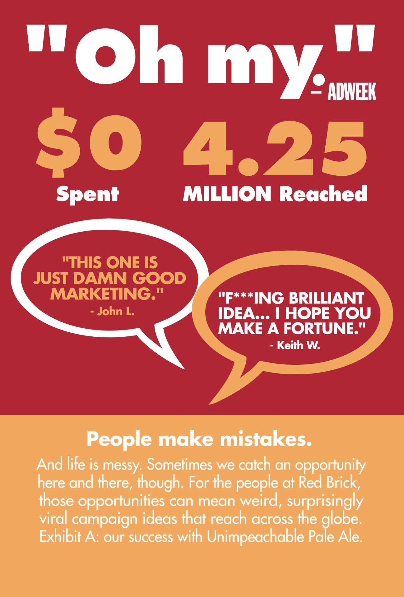 Unimpeachable Pale Ale results graphic: Oh my. &mdash; Adweek, $0 Spent, 4.25 Million Reached